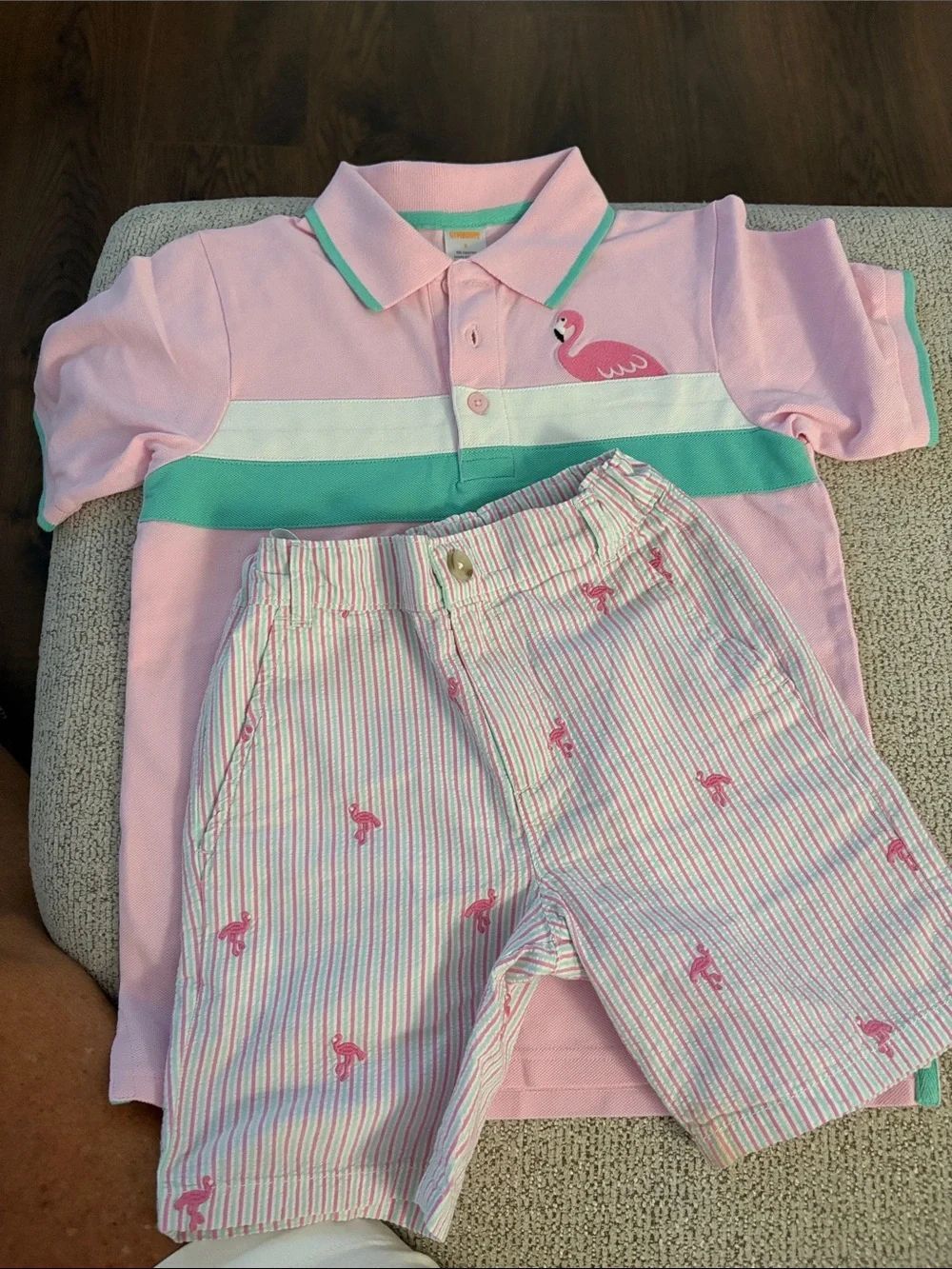 Gymboree Kids Pink Polo Shirt 8 with Mint Stripe with Matching Shorts 7